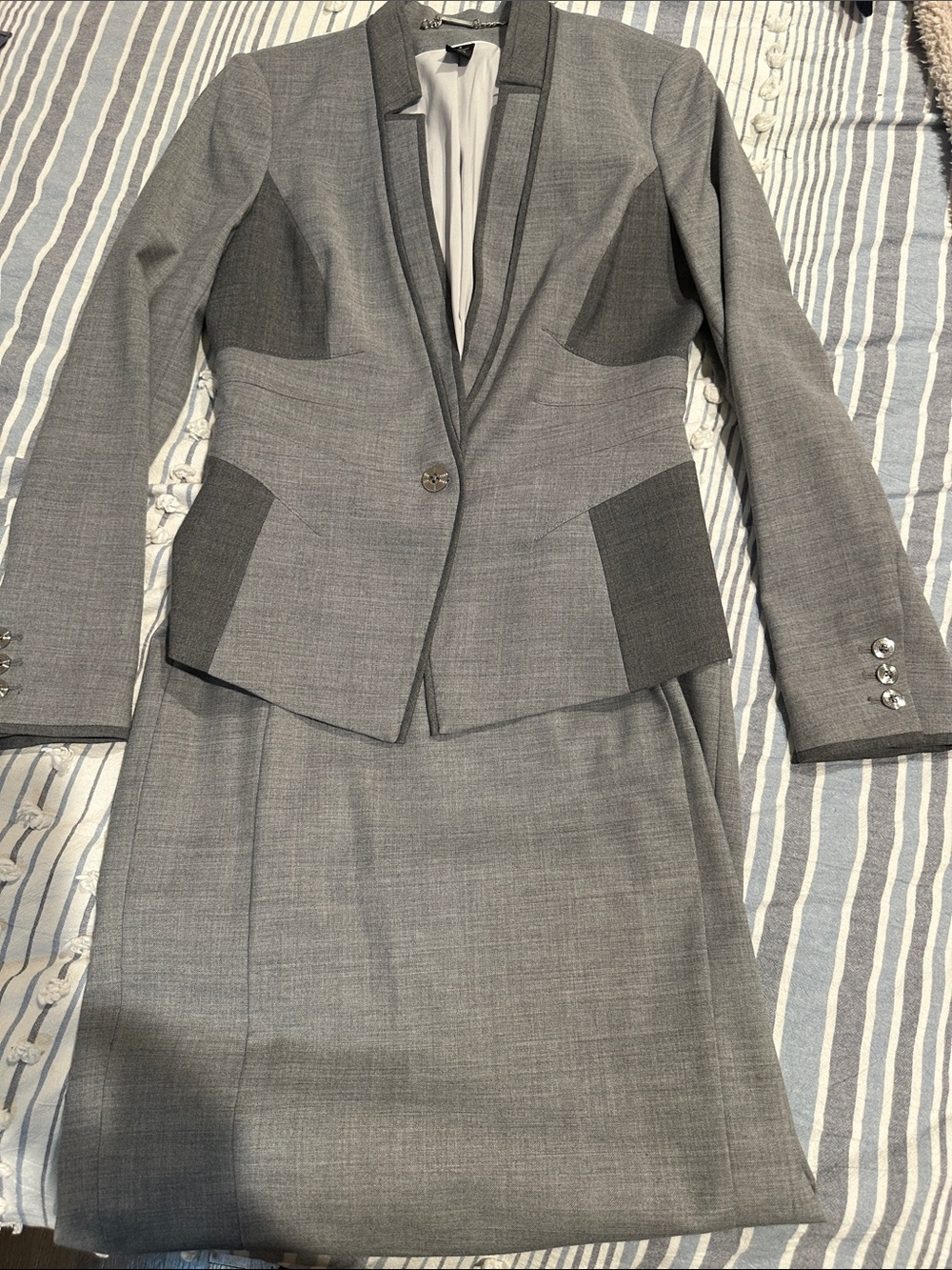 White House Black Market Gray Two-Piece Tailored Blazer and Skirt